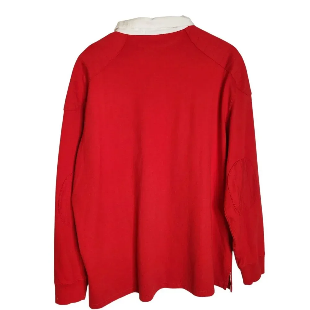 Vintage Polo Ralph Lauren Mens Red Rugby Long Sleeve Shirt Big Pony Size L